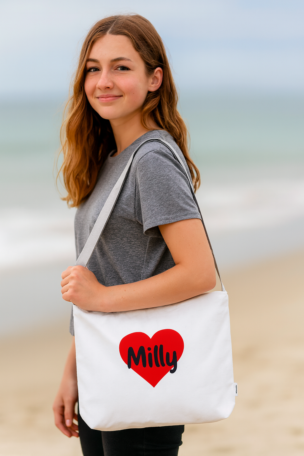 Personalised White Tote Bag - Heart