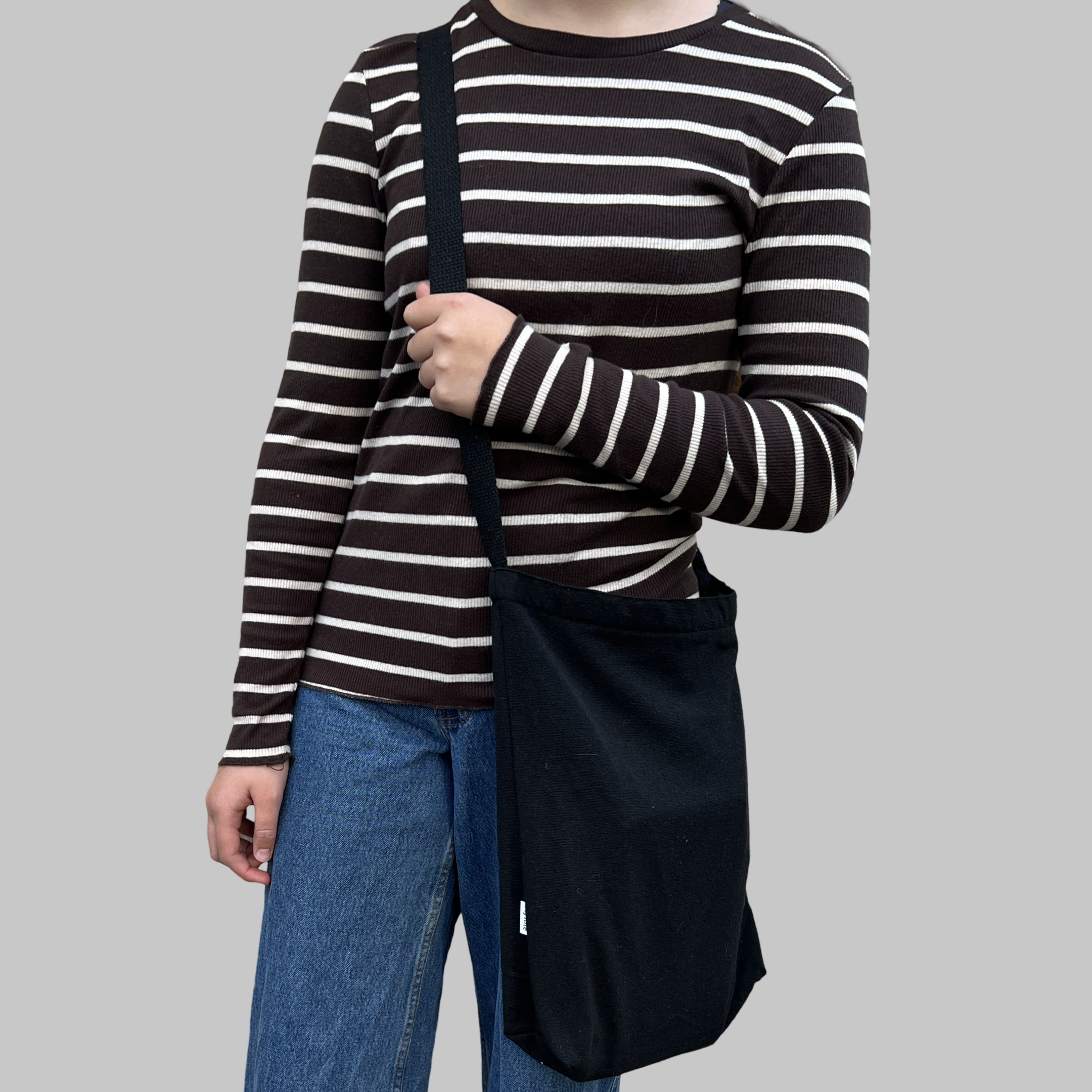 Black tote bag on model 